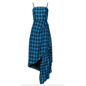 Osman Chantal Gingham Dress Blue Corset Drape Pleated US 8